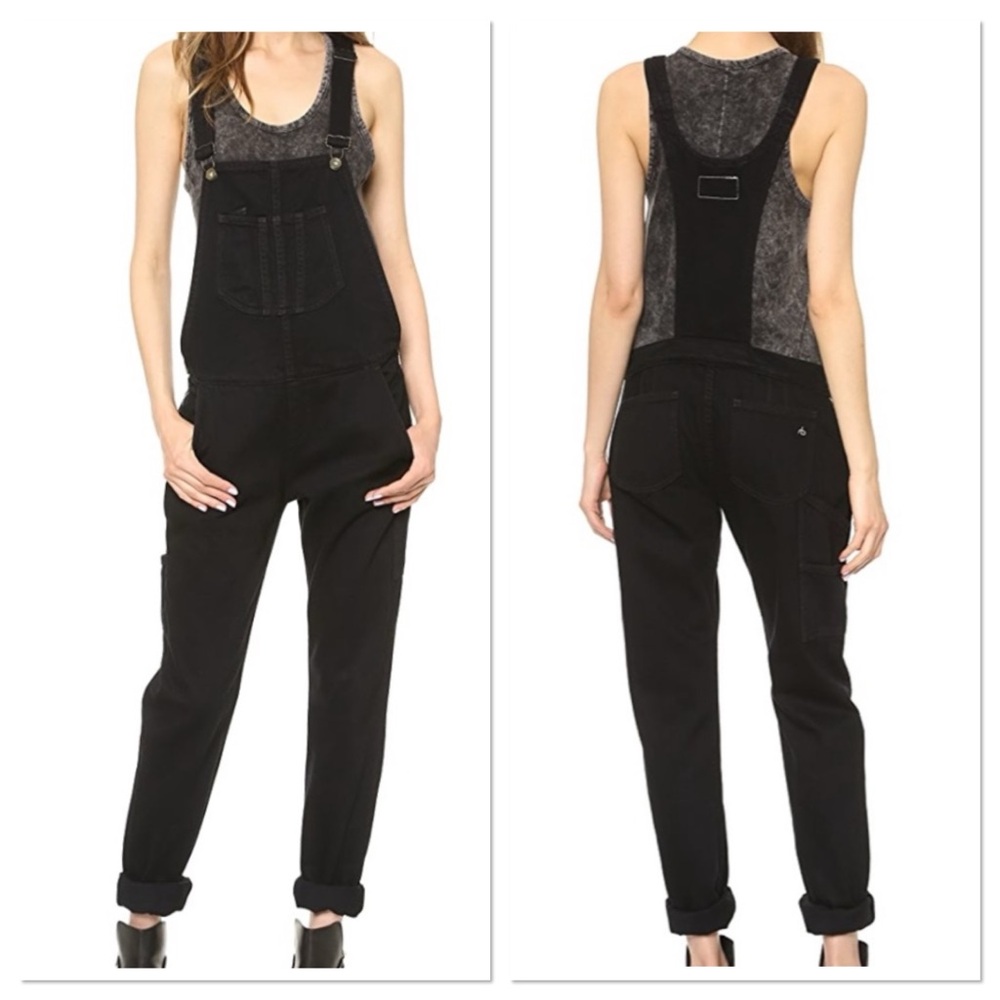 RAG & BONE /JEAN DENIM OVERALLS COAL BLACK Sz S 100% Cotton